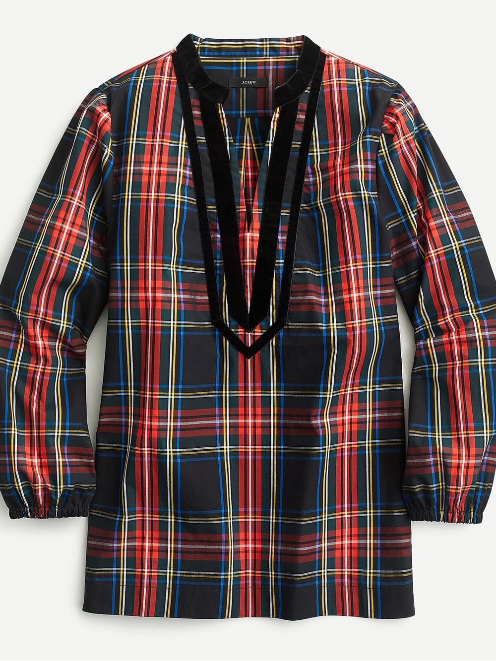 J. Crew Plaid V-Neck Tunic with Velvet Trim